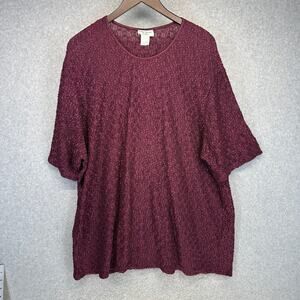 Dana Taylor Shirt Top Womens Size 3X Burgundy Red Textured Short Sleeve Pullover